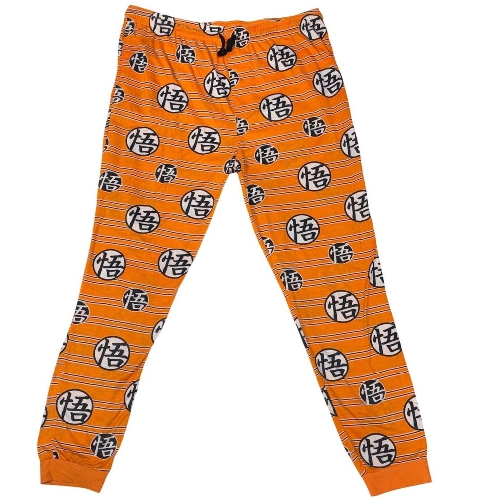 Dragon‎ Ball Z Goku Kanji Pajama Pants Mens XL Orange Anime Lounge Joggers